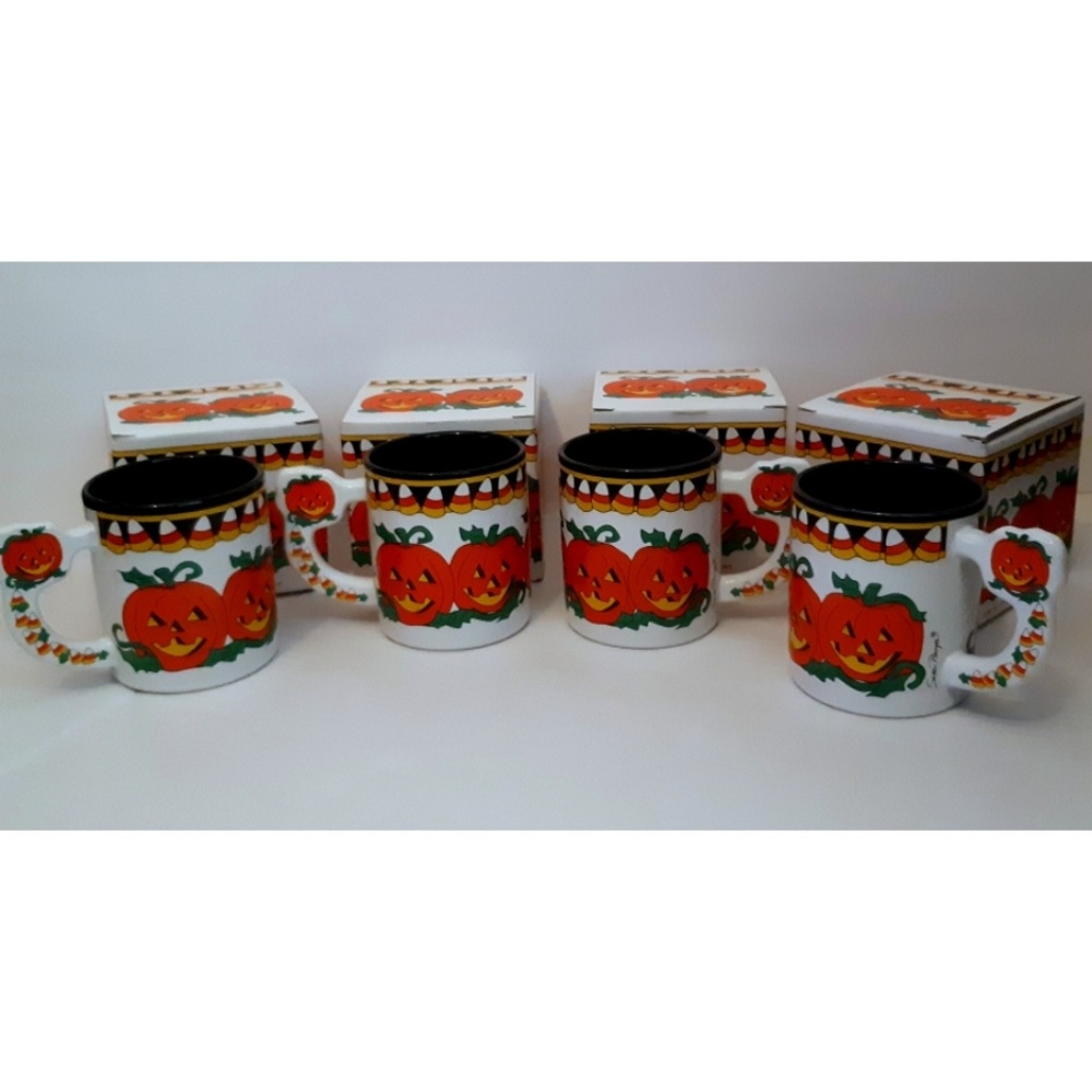 🎃 [vintage] set of Halloween Pumpkin mugs (4) - Picture 3 of 10